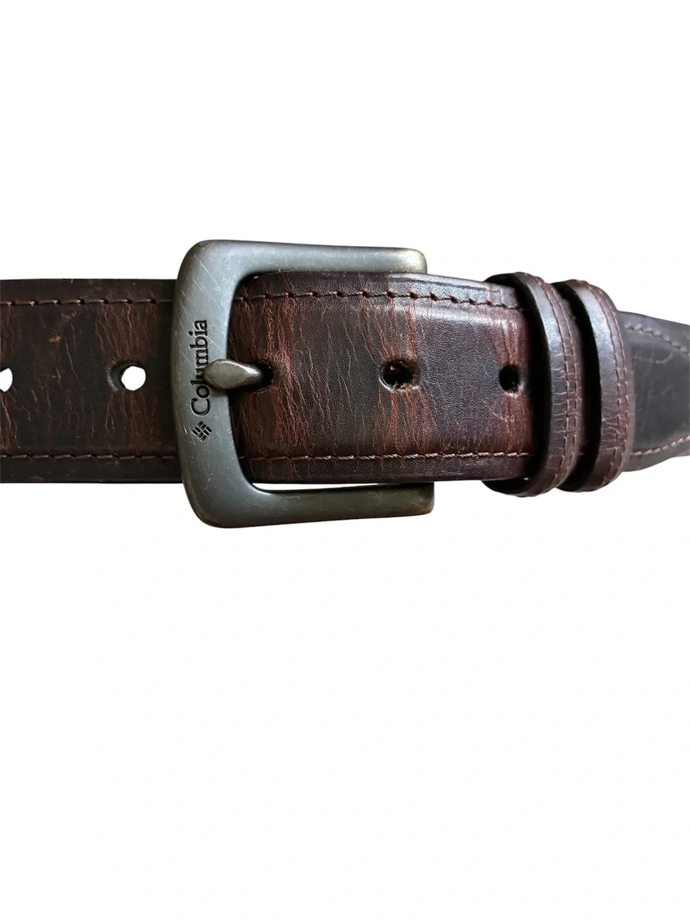 Columbia Leather Belt Silver Hardware Gorpcore Versatile Casual Size 36 Brown